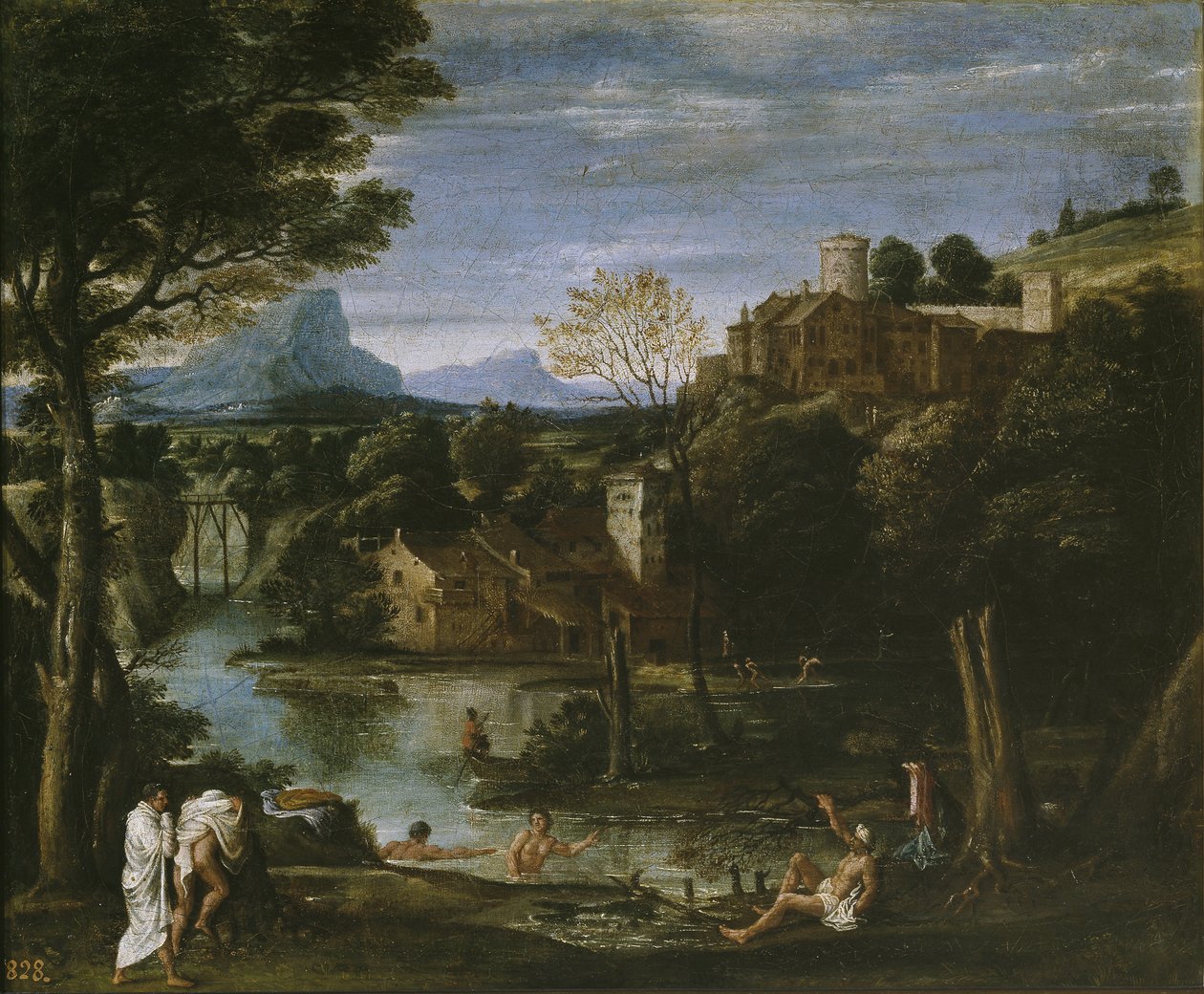川と海水浴客のいる風景 作： Annibale Carracci