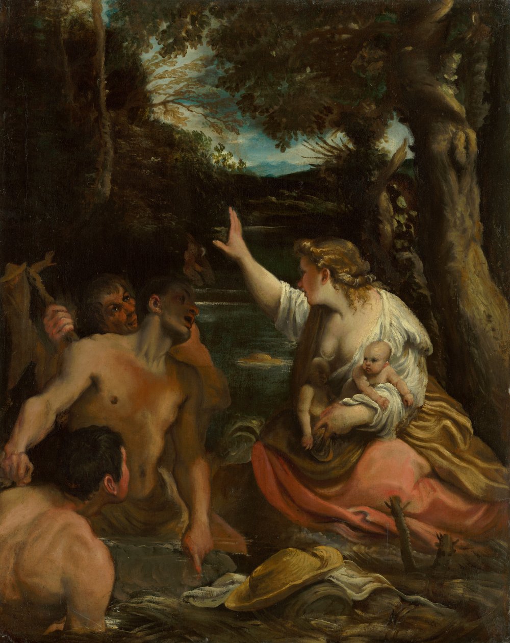 ラトナとリュキアの農民、ラトナが子供を守る1585。 作： Annibale Carracci