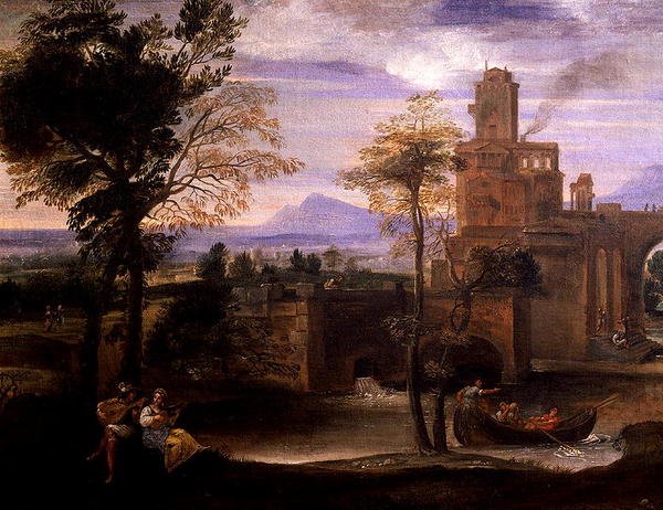 橋のあるローマの風景」（油彩・キャンバス）（186429の詳細） 作： Annibale Carracci