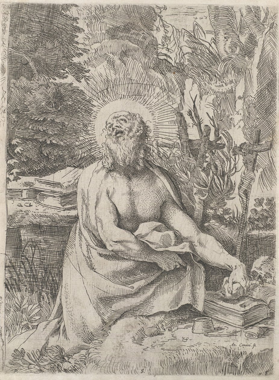 荒野の聖ヒエロニムス、カリフォルニア州。 1591年。 作： Annibale Carracci