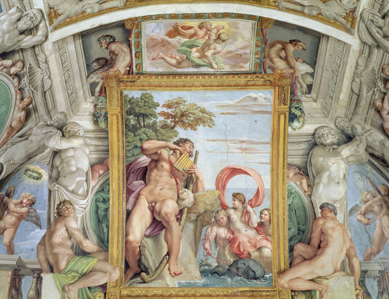 ポリフェムスとガラテアのガレリアカラッチカラッチホールの詳細、1597-1604年のフレスコ画 作： Annibale Carracci