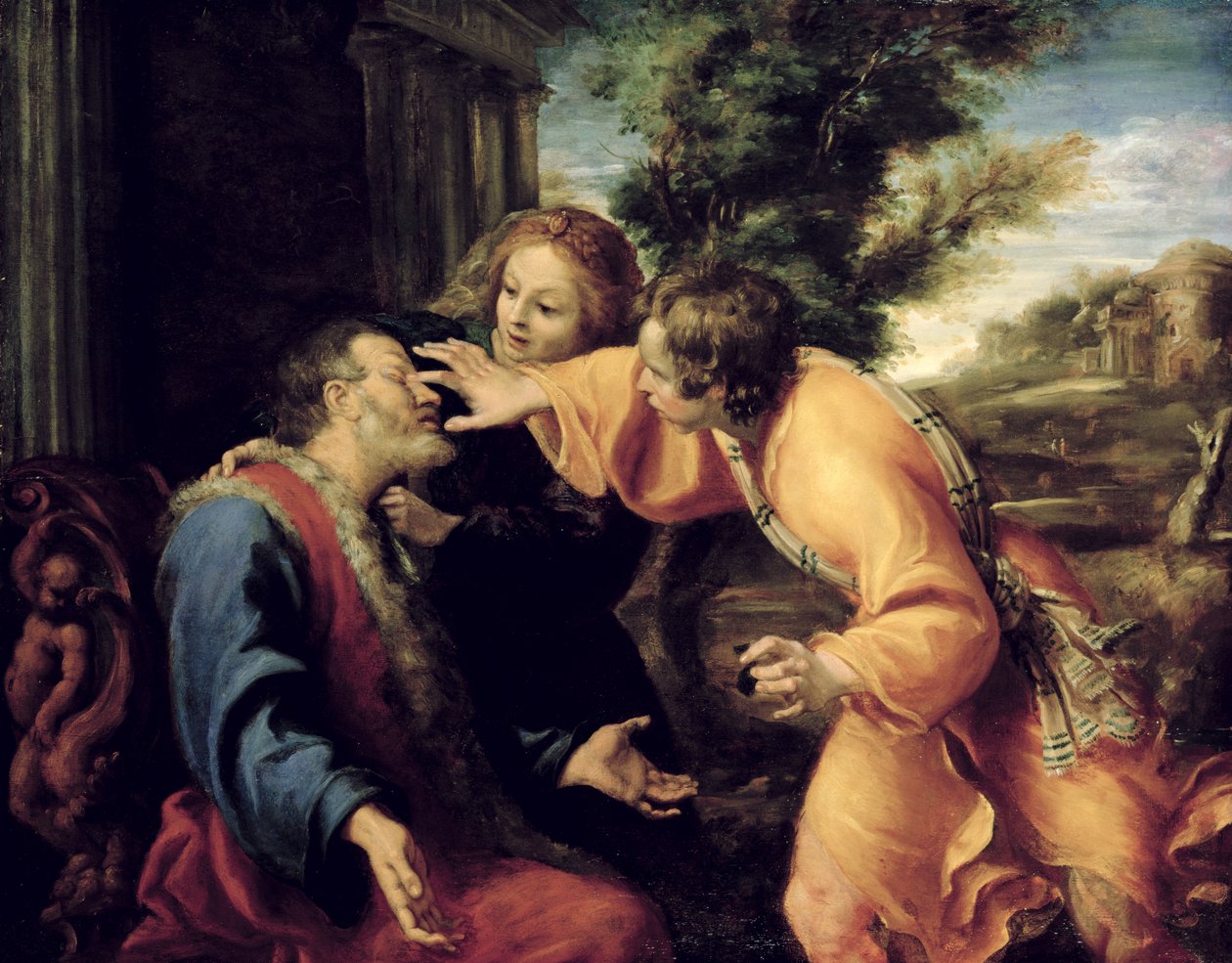 若いトビアスは彼の盲父を癒す、1600年頃 作： Annibale Carracci