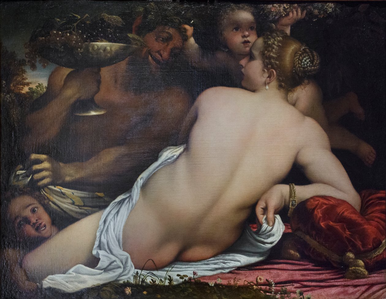 Vênus, dois sátiros e Cupido 作： Annibale Carracci