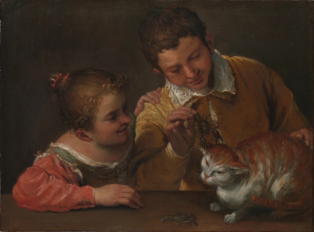 en猫をからかう2人の子供 作： Annibale Carracci