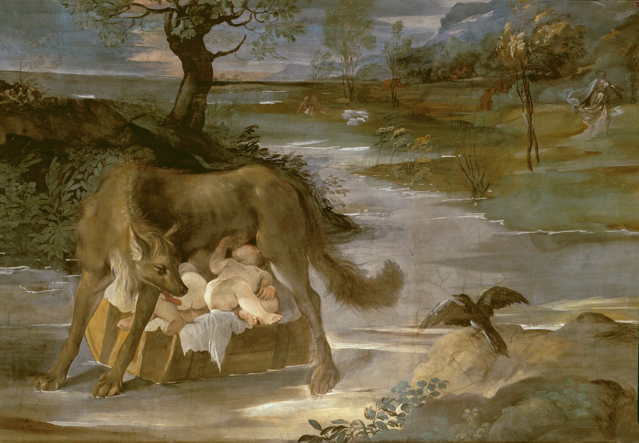 ロムルスサイクルの歴史、1590年頃からのオオカミの乳児ロムルスとレムス 作： アンニバレコピーカラッチ