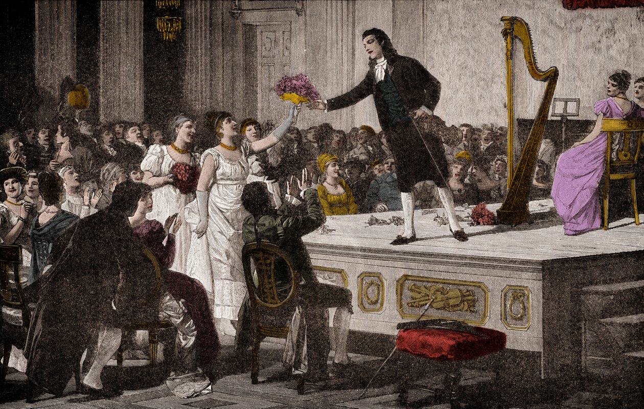 Niccolo Paganini (1792-1840)の初勝利 - Annibale Gatti (1828-1909)の絵画に基づく木版画 作： アンニーバレガッティ