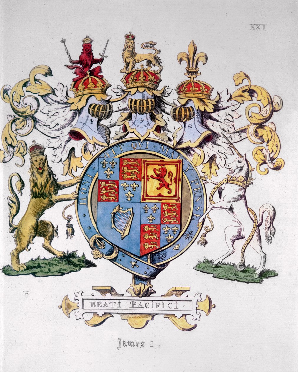 イギリスのジェームズ1世の国章（1603-25）（カラープリント） 作： 不明不明