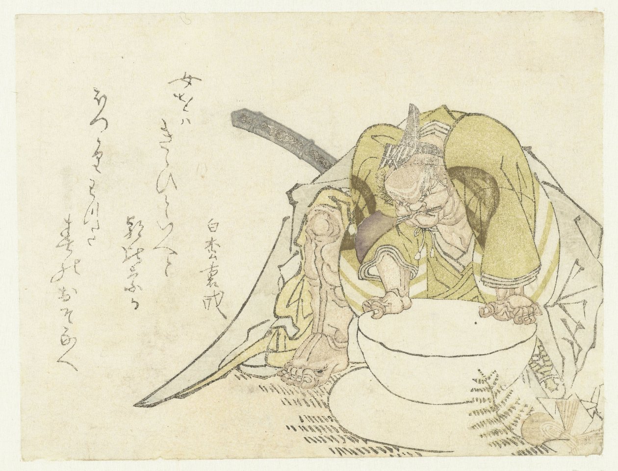 餅を割ろうとする朝比奈三郎 作： 匿名