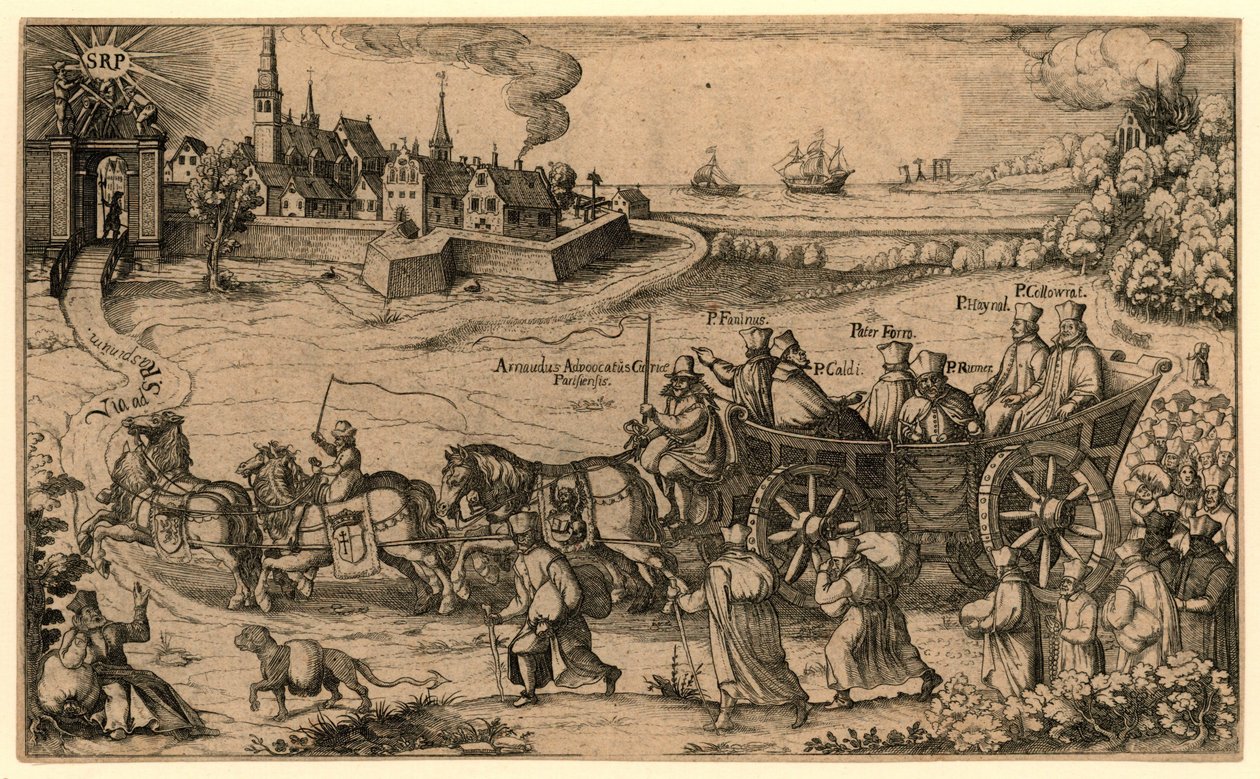 Bedevaart van de verdreven Boheemse en Hongaarse jezuïeten naar het Amsterdamse rasphuis、1619 年 ベーハイム王国とフンゲルン王国から追放されたイエズス会士はウォールファースを聖ラスピーノとポノに / 刑務所でアムステルダムに送った (タイトル 作： 匿名