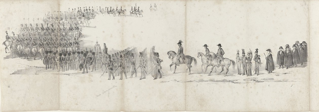 1849 年 4 月 4 日にデルフトで行われた故ウィレム 2 世の葬儀 (1 ページ) 1849 年のウィリアム 2 世の葬列の連続した 5 枚のシート (シリーズ タイトル) 作： 匿名
