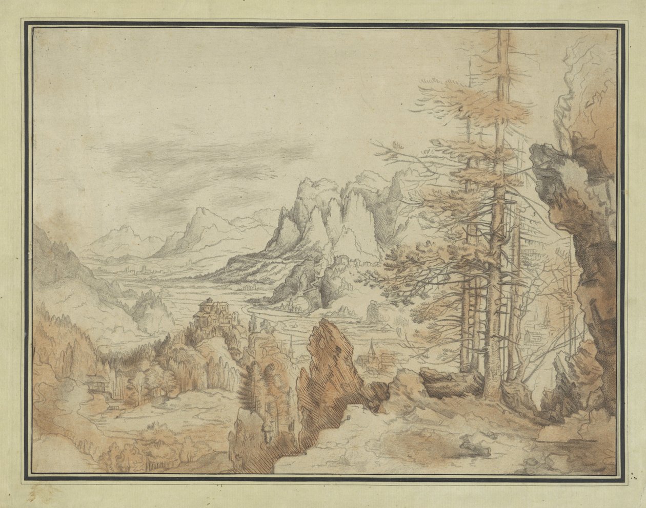 木のある山の風景と谷の景色 作： 匿名