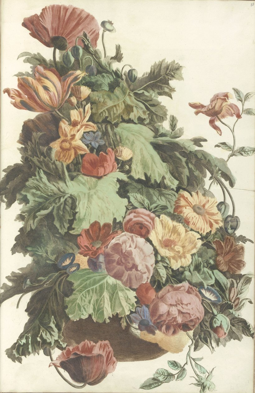 鉢植えの花と葉 作： 匿名
