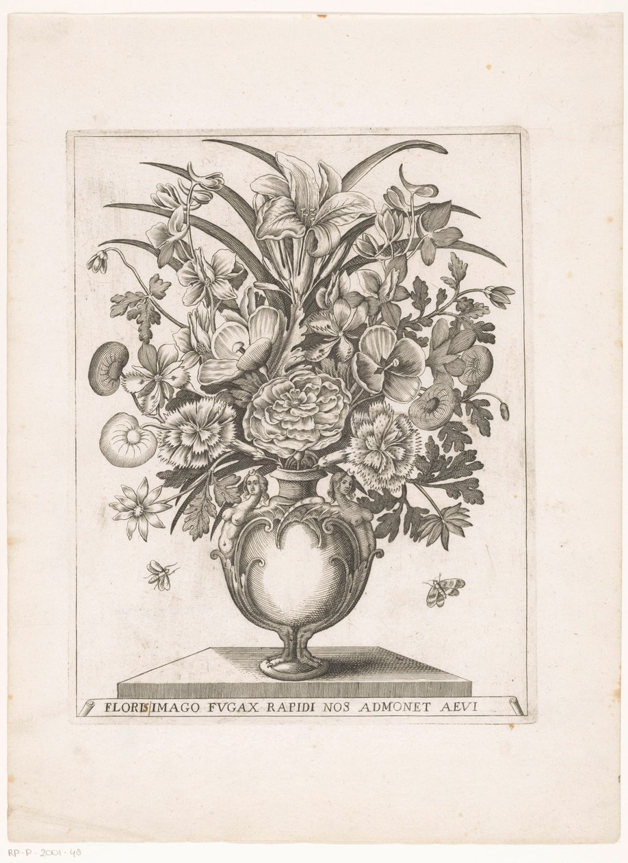 Bloemen in vaas met halffiguren 花のイメージがすばやく点滅し、私たちに時代を思い出させます (オブジェクトのタイトル) 作： 匿名