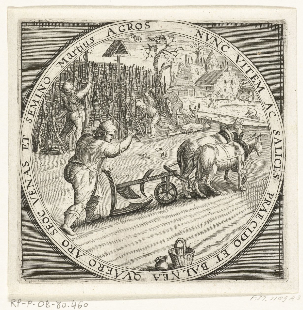 De maand maart、プロエゲン、カリフォルニア州。 1600 De twaalf maanden van het jaar verbeeld in scènes uit het volksleven (シリーズ タイトル) 12 ヶ月のスキームとその操作、および干支への適用、1 年を 4 つの部分に分割 (オブジェクトに関するシリーズ タイトル) 作： 匿名
