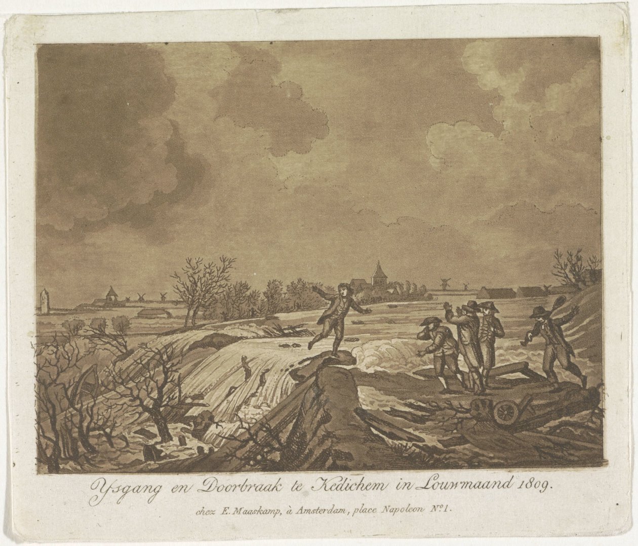 ケディケムの堤防決壊、1809 年 Ysgang and Doorbraak te Kedichem in Louwmaand 1809 (オブジェクトのタイトル) 作： 匿名