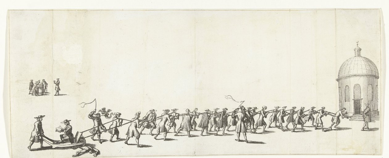 ドミニクスは、1683年から1684年まで、ラウンドルーテル教会に手押し車で引っ張られています 作： 匿名