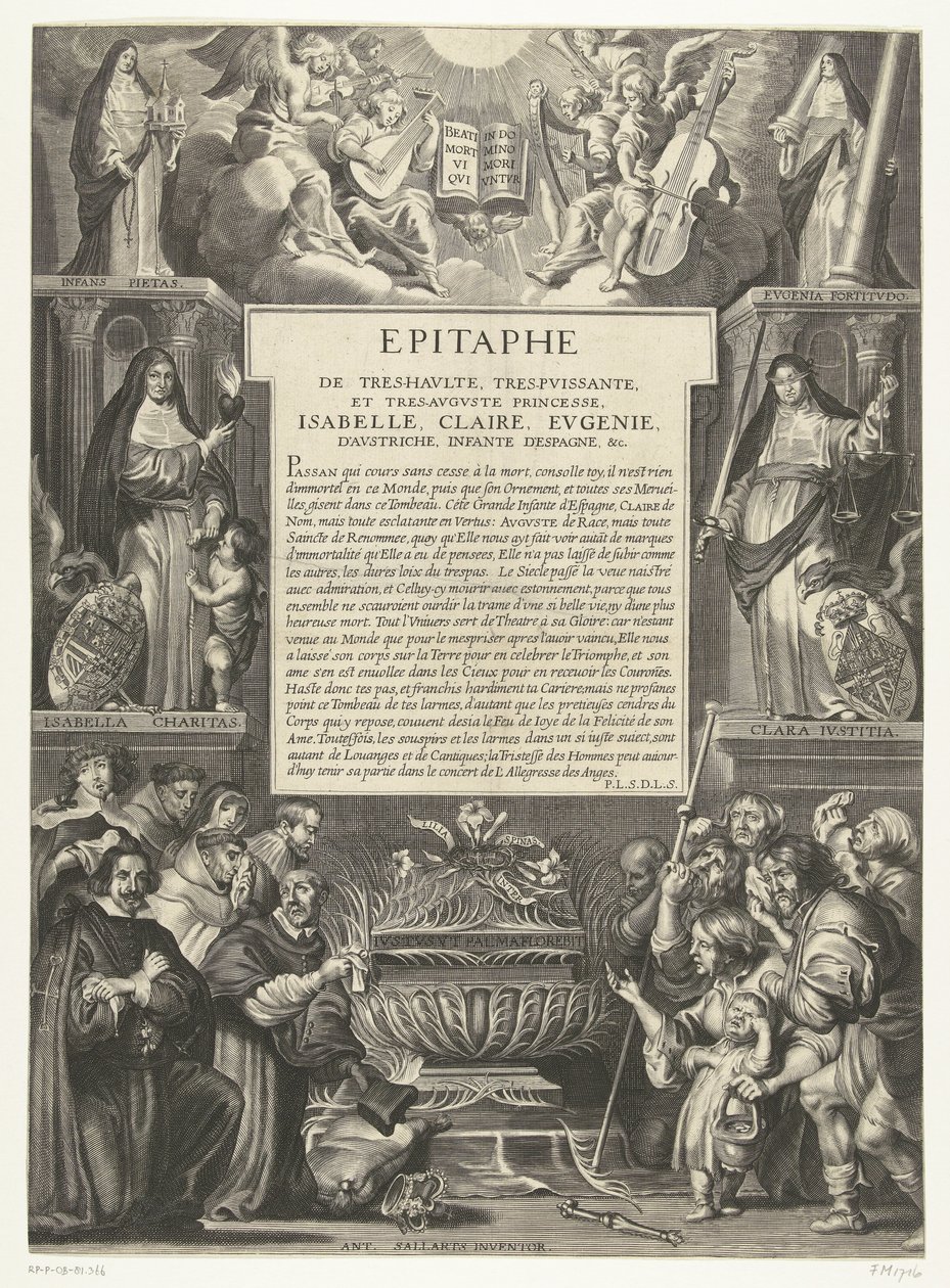 Epitaaf voor Isabella Clara Eugenia、1633 オーストリアのイザベラ、クレア、ユージェニー、スペインのインファンタなど、最も高く、最も強力で、最も8月のプリンセスの碑文。 (オブジェクトのタイトル) 作： 匿名