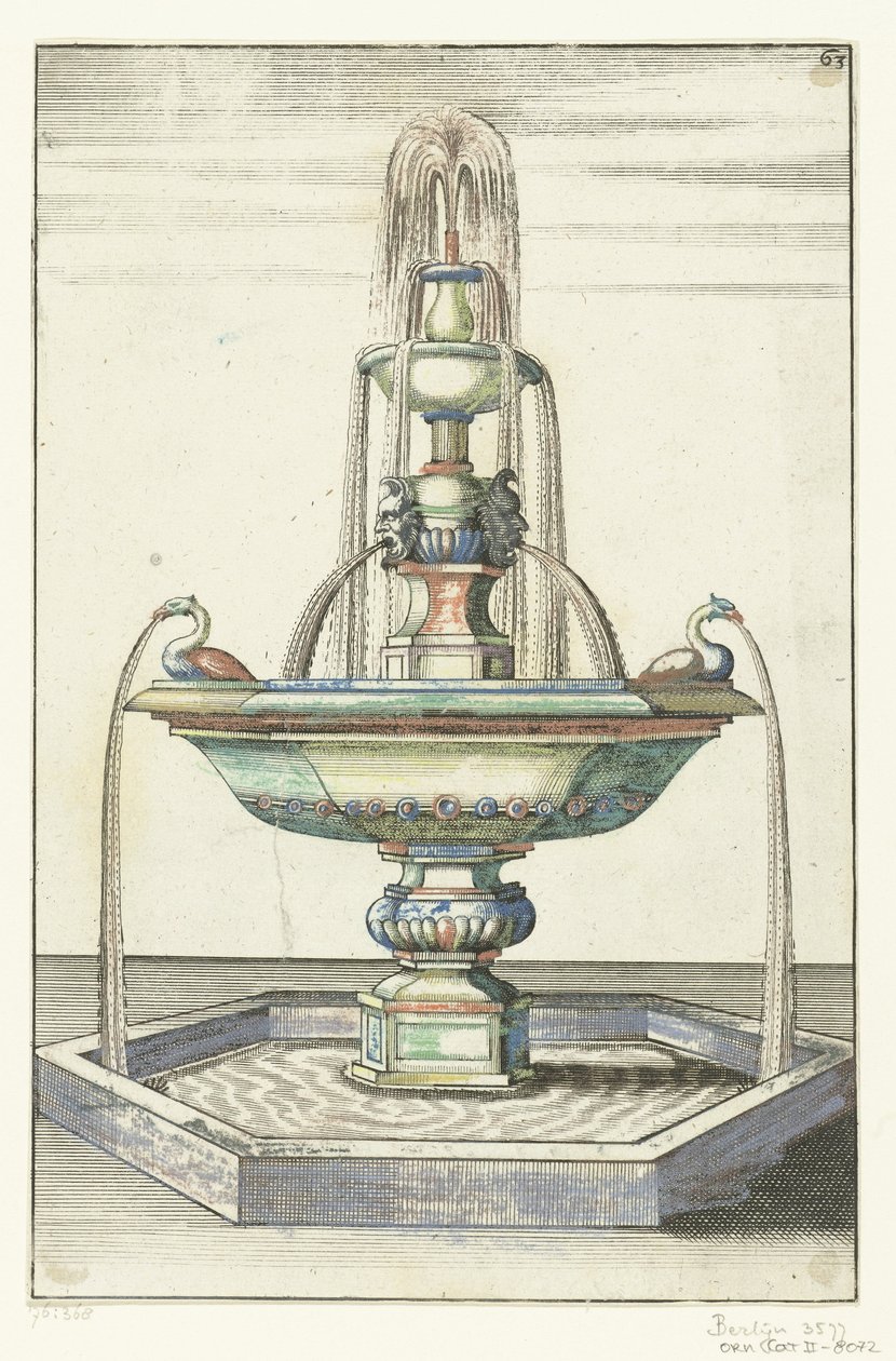 3つの水盤からなる噴水 Architectura Curiosa Nova (シリーズタイトル) 作： 匿名