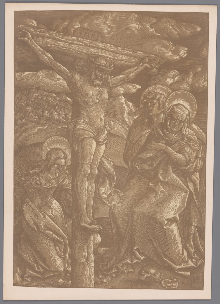 Hans Baldung Grien による十字架上の明暗法木版画キリストの写真複製 作： 匿名