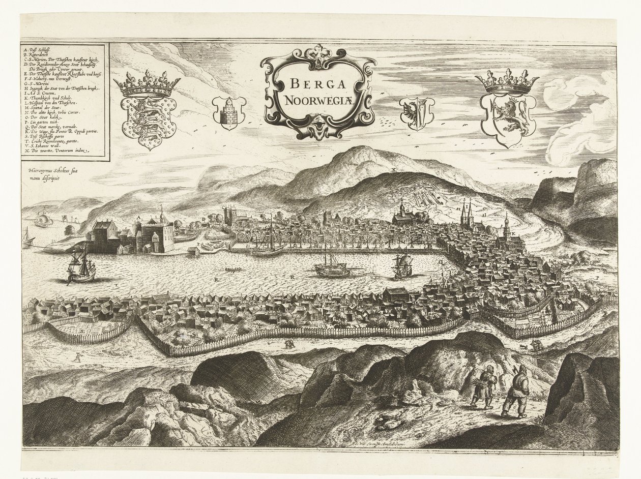 ベルゲン (ノルウェー) の眺め、1665 年 Berga Norwayiae (オブジェクトのタイトル) 作： 匿名