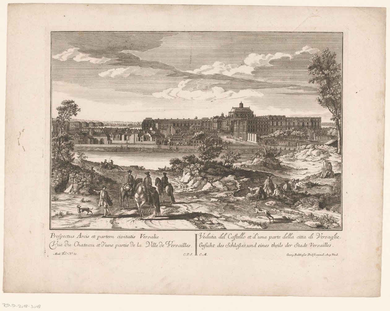ベルサイユ宮殿と街の一部の眺め Prospectus Arcis et partem civitatis Versailles / 城とヴェルサイユの街の一部の眺め / 城とヴェルサイユの街の一部の眺め / 城と街の眺め 作： 匿名