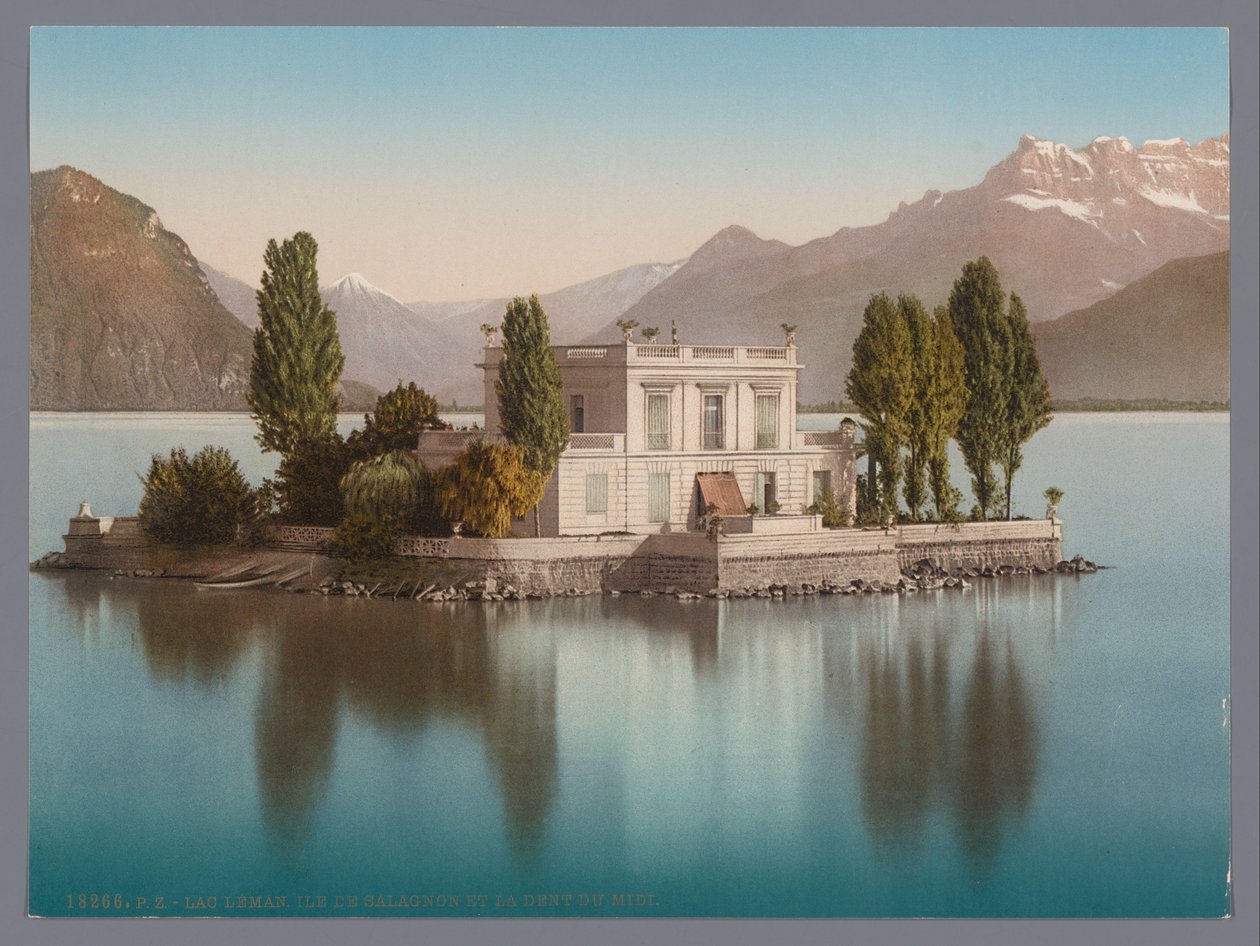 ジュネーブ湖のイル ド サラニョンの眺め、背景にへこみデュ ミディ lac Léman, Ile de Salagnon et la Dent du Midi (オブジェクトのタイトル) 作： 匿名