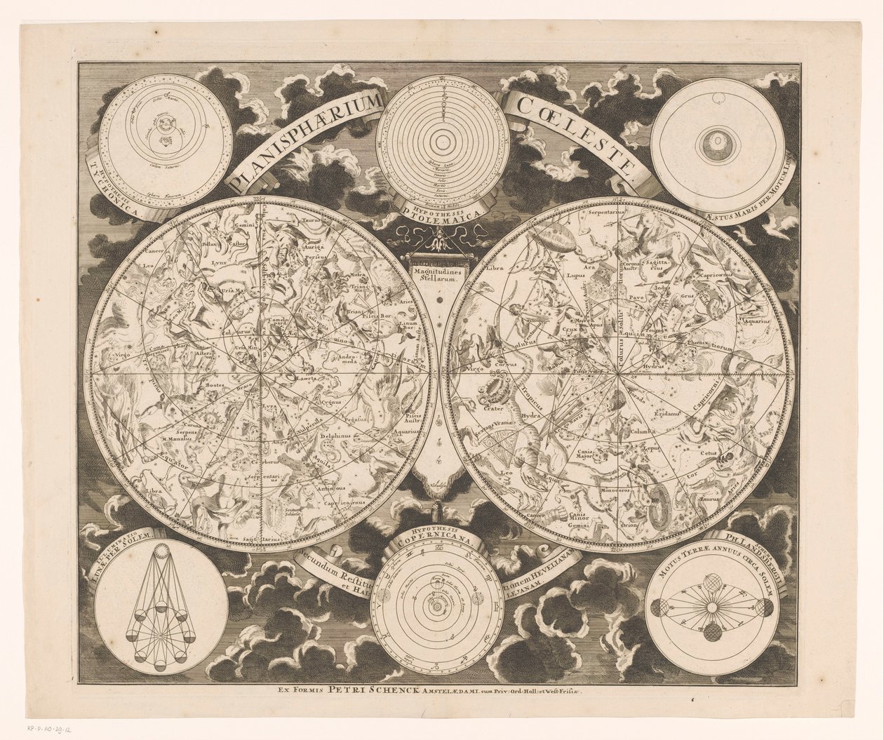 北と南の星座を含む天体図 Planisphaerium coeleste (オブジェクトのタイトル) 作： 匿名