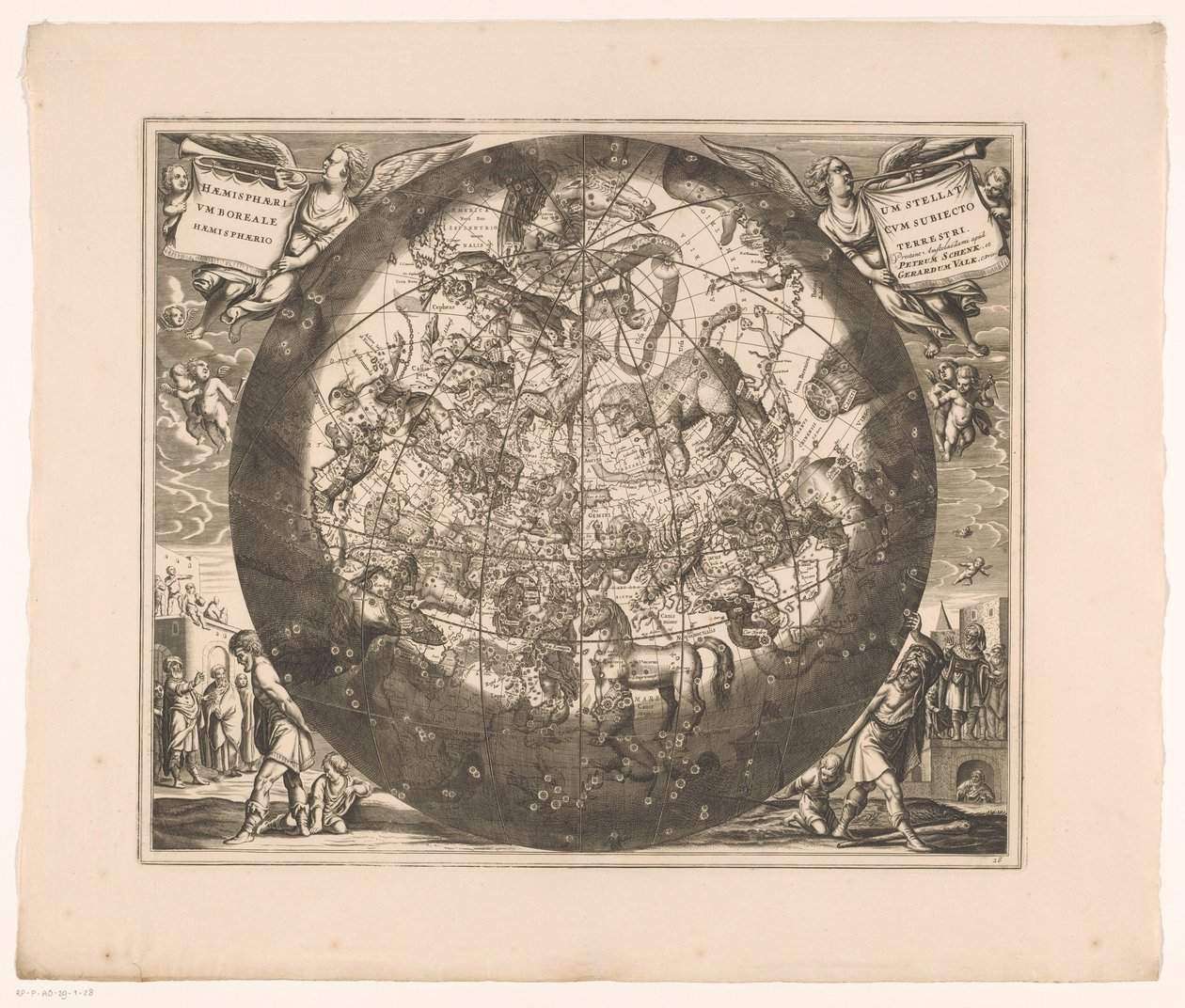 北の星座を含む天体図 Haemisphaerium stellatum boreale cum subiecto haemisphaerio terrestri (オブジェクトのタイトル) 作： 匿名