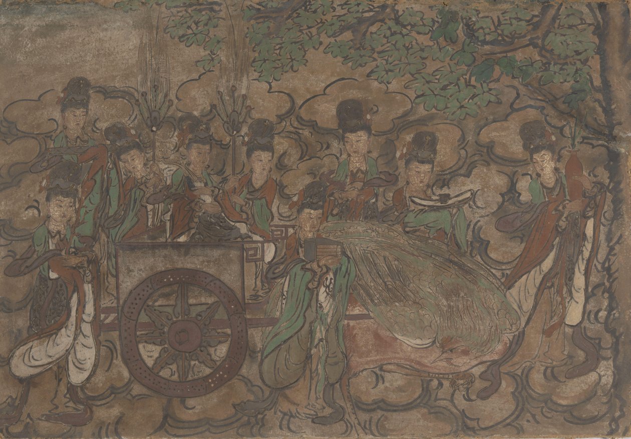 Xiwangmu と侍女を描いた額入り壁画 作： 匿名