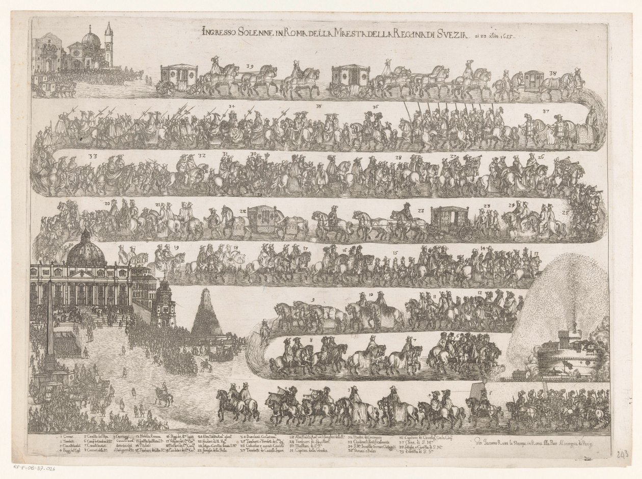 スウェーデンのクリスティーナ女王のローマへの入場 Ingresso Solenne in Roma della Maestra della Regina di Svezia ai 23 xbre 1655 (オブジェクトのタイトル) 作： 匿名