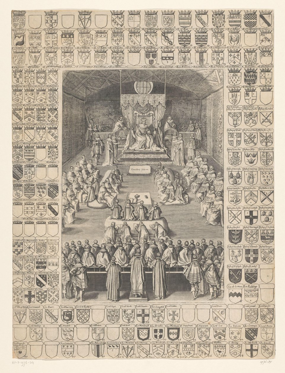 チャールズ 1 世が議会を開会、1628 年 作： 匿名