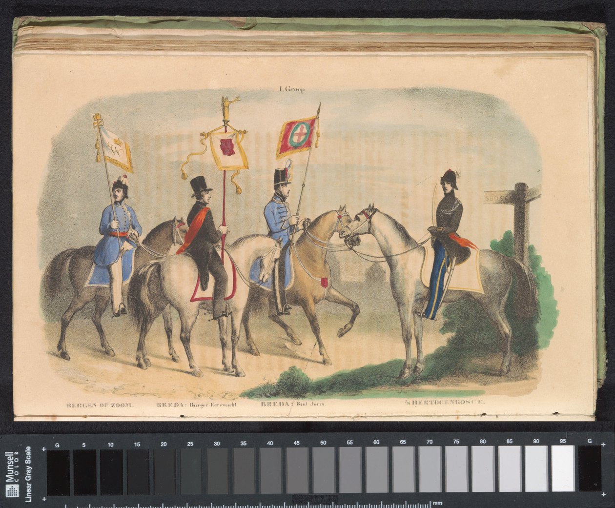 ベルヘン オプ ゾーム、ブレダ、スヘルトーヘンボスの儀仗兵の衣装と旗、1840～1842 年 I. グループ (オブジェクトのタイトル) 作： 匿名
