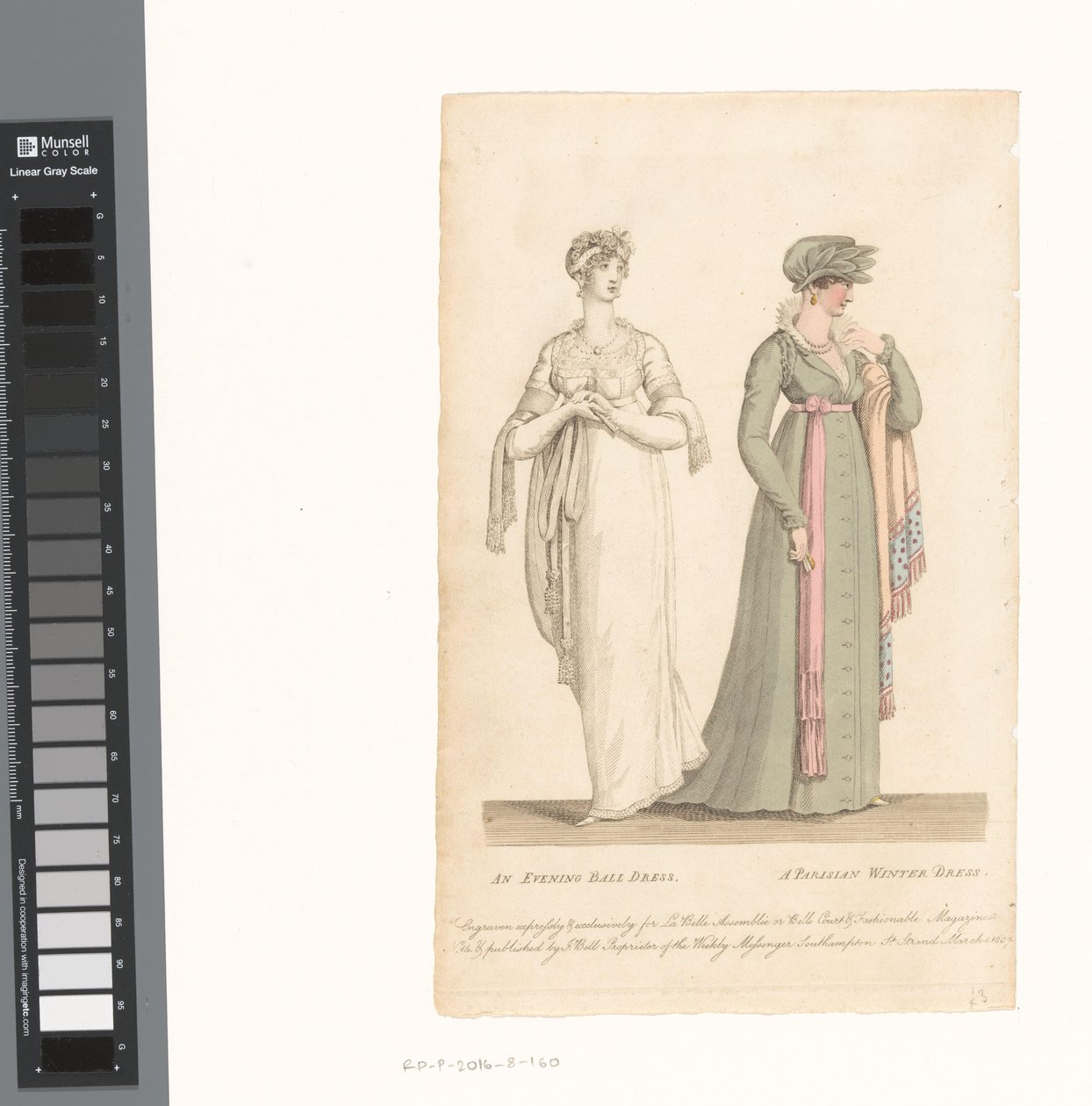 La Belle Assemblée、1807 年 3 月 1 日、No. 14: イブニング ボール ドレス / パリの冬のドレス 作： 匿名