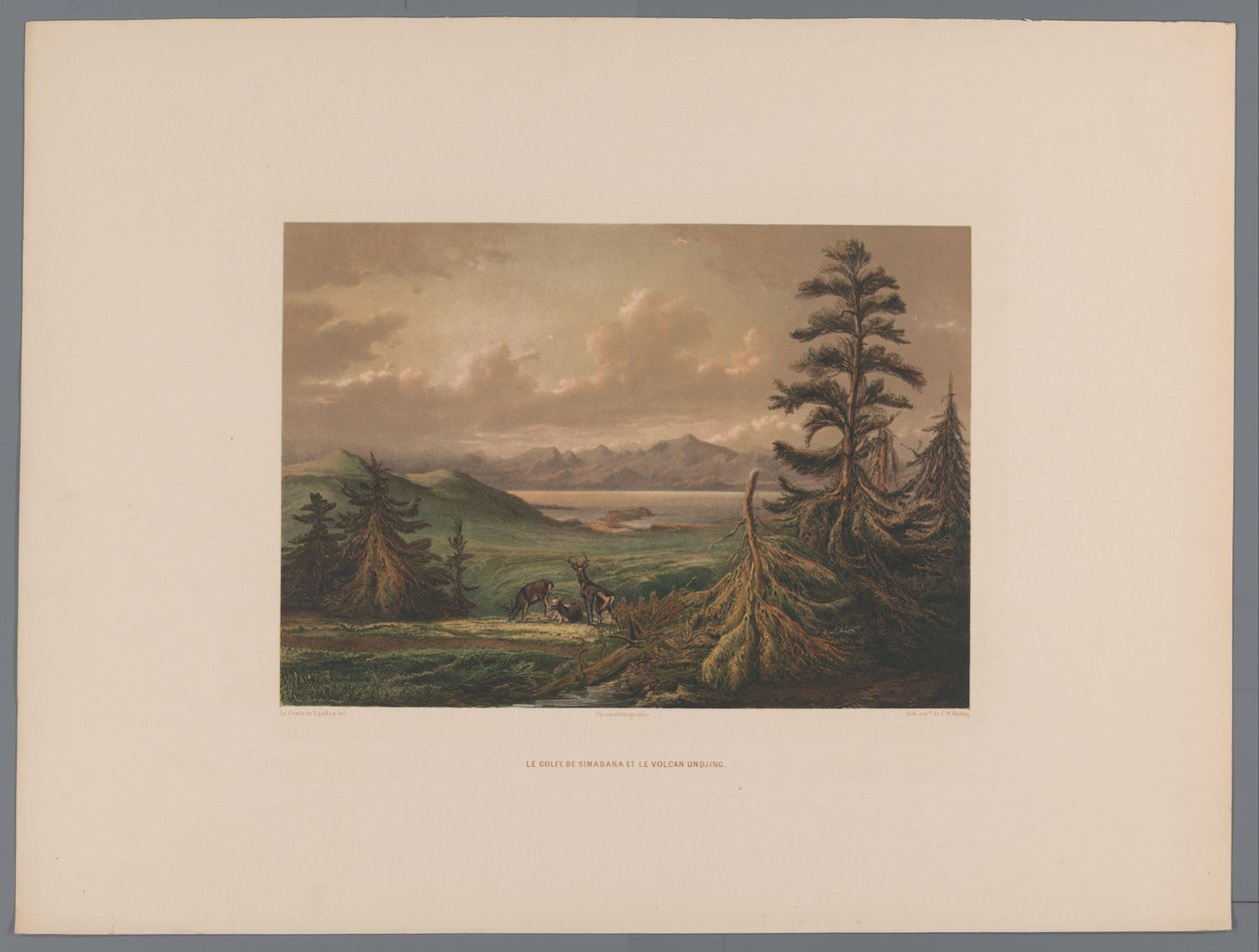 島原湾と雲仙火山を背景にした風景 Le golfe de Simabara et le volcan Undjing (オブジェクトのタイトル) Souvenir du Japon vues d