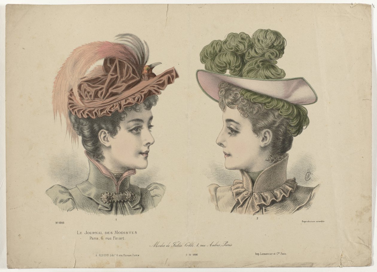Le Journal des Modistes、1-11-1892、No. 1916: Modes de Julia Coll (...) 作： 匿名