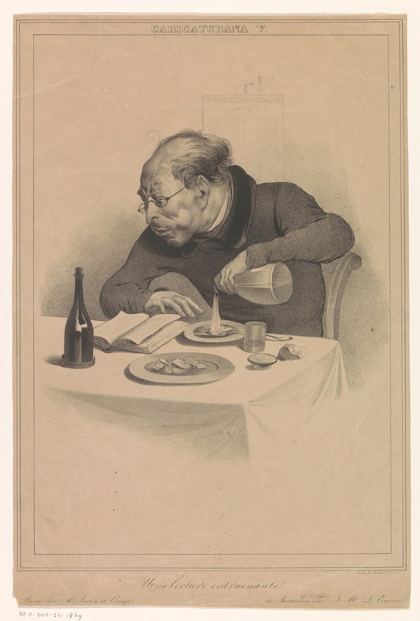 読書マン Une Lecture Entraînante (オブジェクトのタイトル) Caricatures (出版社 Pontin と Eigeman による) (シリーズ タイトル) Caricaturana (オブジェクトのシリーズ タイトル) 作： 匿名