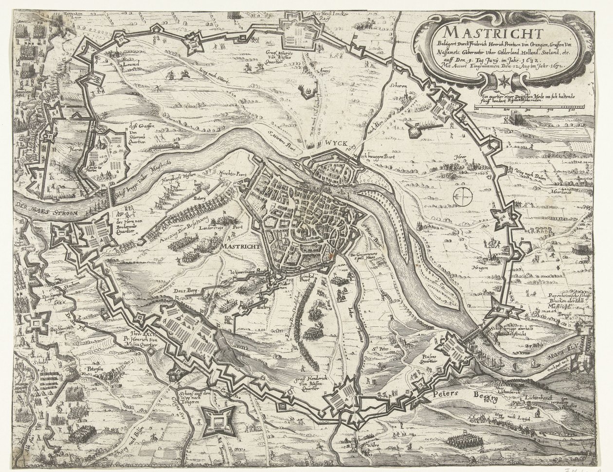 フレデリック・ヘンドリックが占領したマーストリヒト、1632年 1632 年 6 月 9 日、Friderich Henrich Printzen von Orangien (...) によって包囲されたマーストリヒト。1632 年 8 月 12 日にアコートと共に撮影 (オブジェクトのタイトル) 作： 匿名