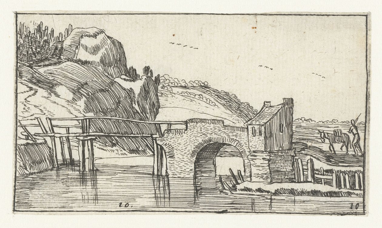 男は橋に向かってロバを運転します Esaias van de Velde (連載タイトル) 後の風景 作： 匿名