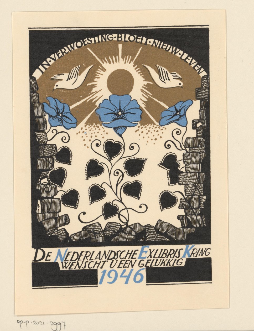 Nederlandsche Exlibriskring からの 1946 年の新年の願い 作： 匿名