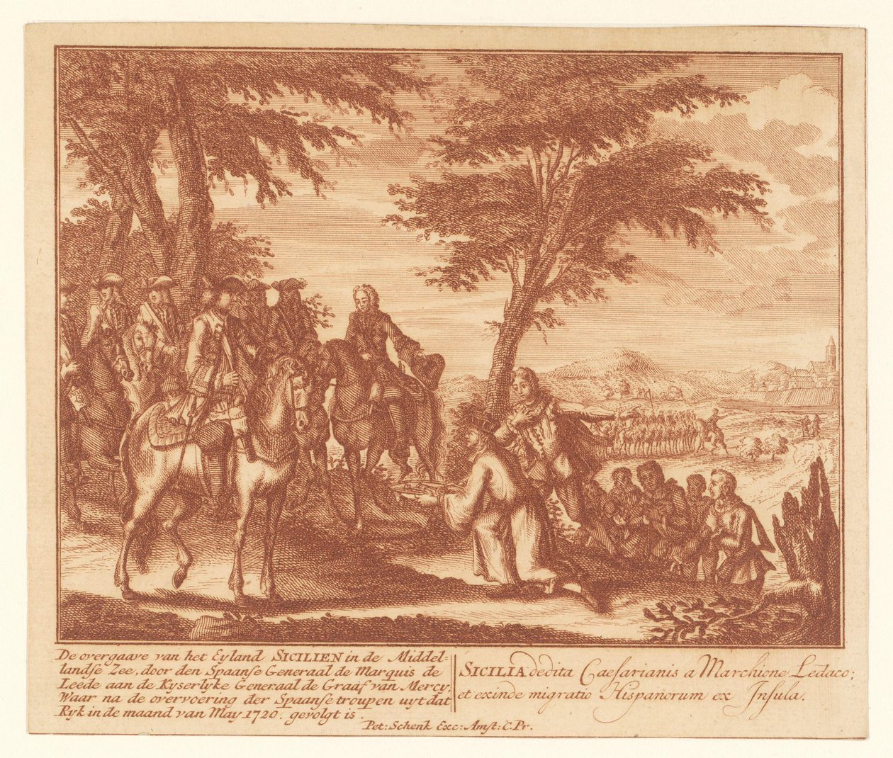 スペイン人によるフランス人へのシチリアの降伏、1720 年 5 月 地中海でのアイランド シチリア号の降伏 (...) (オブジェクトのタイトル) 作： 匿名