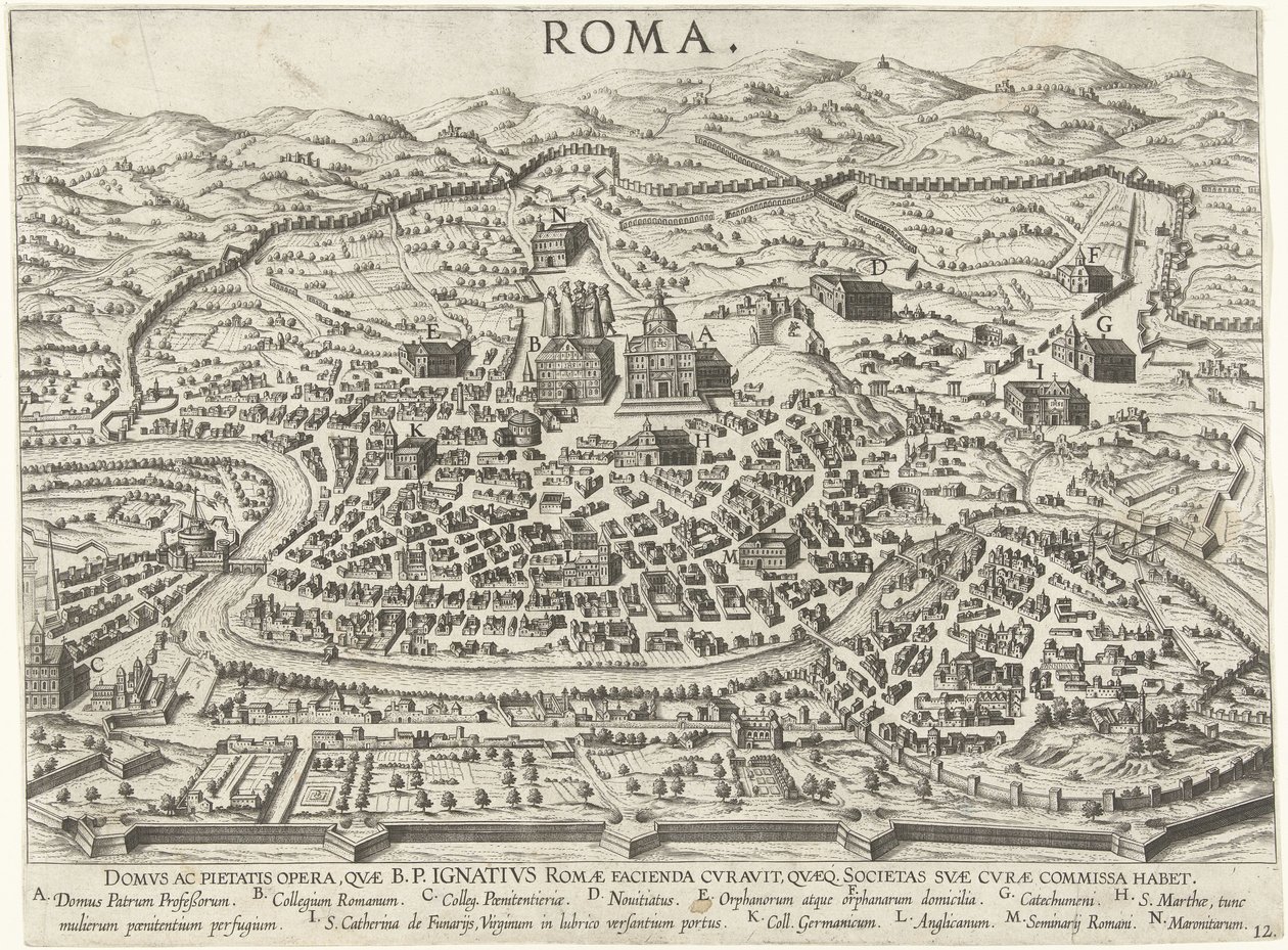ロヨラのイグナチオの土台を示すローマの地図 Vita beati patris Ignatii Loyolae (シリーズタイトル) ロヨラのイグナチオの生涯の情景（シリーズタイトル） 作： 匿名