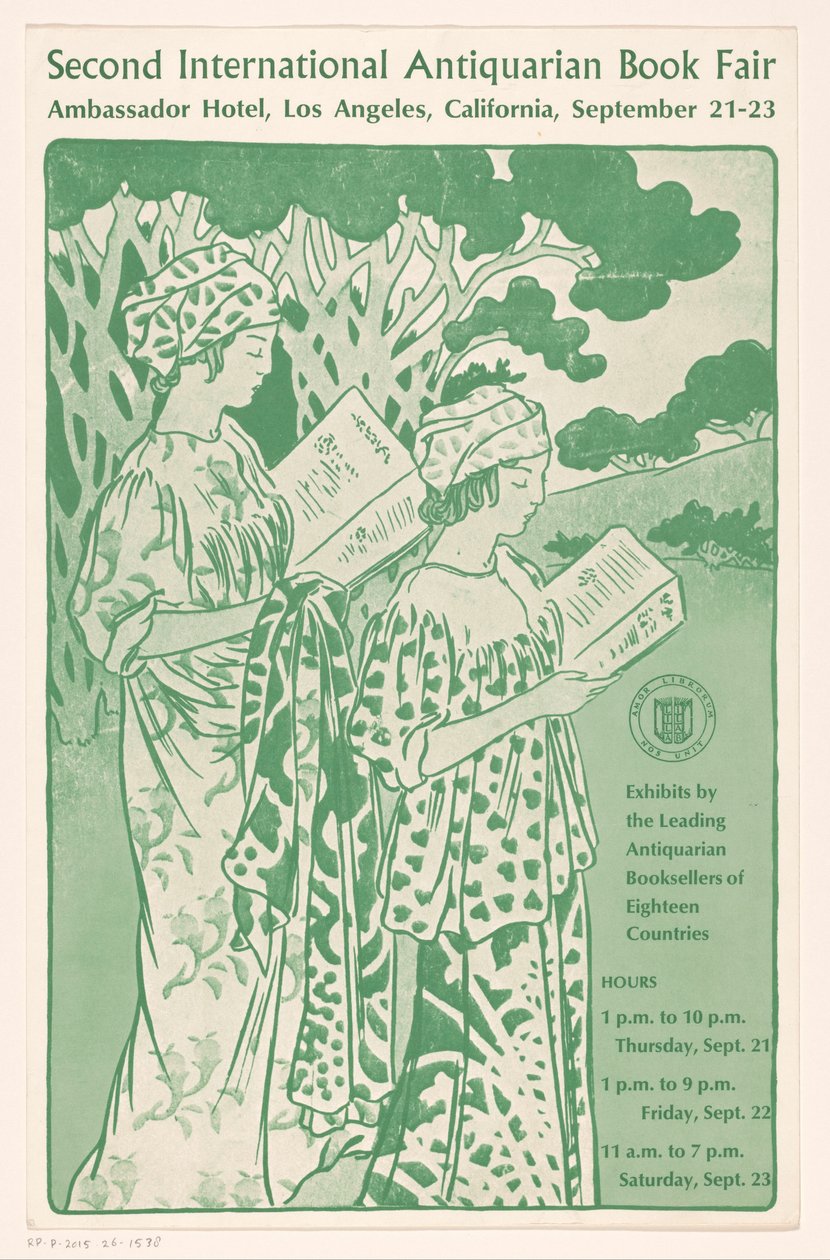 Reclamebiljet voor de Second International Antiquarian Book Fair te Los Angeles 第 2 回国際古本博覧会 (オブジェクトのタイトル) 作： 匿名