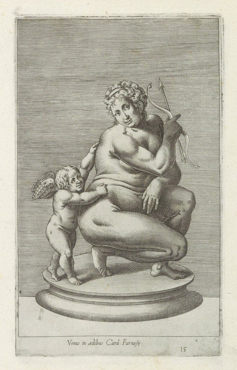 Sculptuur van Venus en Amor カードの家のヴィーナス。 Farnesii (オブジェクトのタイトル) ローマのアンティーク彫刻（シリーズタイトル） 公共の場所で見られるローマ市の古代の彫像のアイコン (シリーズ タイトル) 作： 匿名