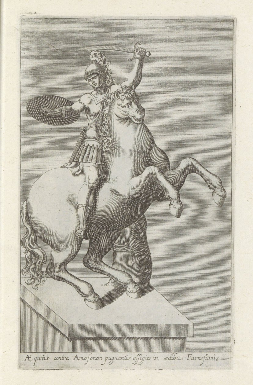 彫刻家 van een Romeinse 兵士 te paard Amos (...) に対する公平 (オブジェクトのタイトル) ローマのアンティーク彫刻（シリーズタイトル） 公共の場で見られるローマ市の古代彫像のアイコン (シリーズ タイトル) 作： 匿名