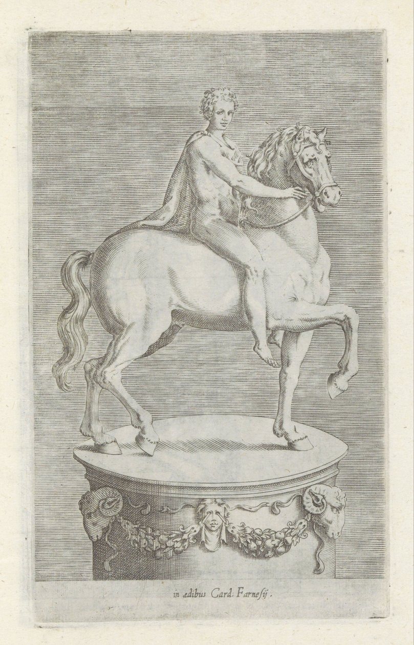 Sculptuur van een naakte jongen op een paard ローマのアンティーク彫刻（シリーズタイトル） 公共の場所で見られるローマ市の古代の彫像のアイコン (シリーズ タイトル) 作： 匿名