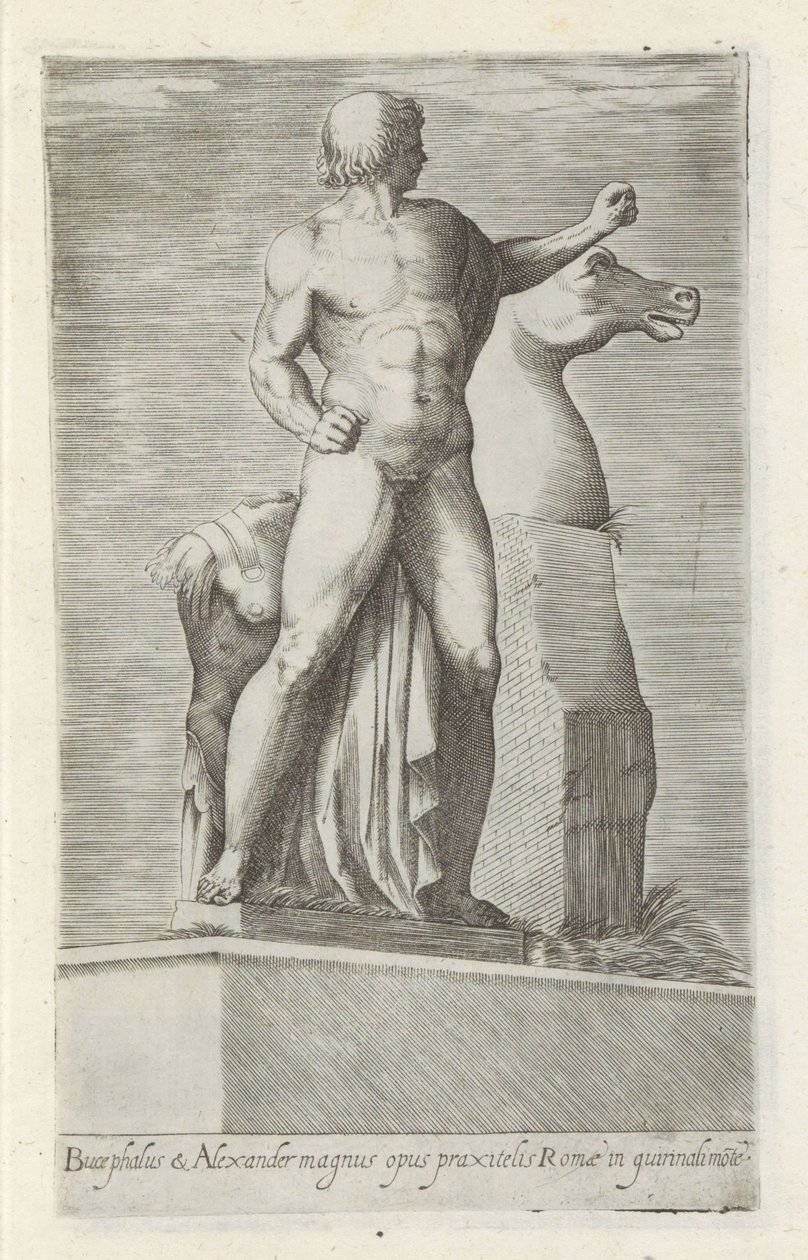 彫刻家 van een van de Dioscuren op het Quirinaal te Rome Bucephalus & Alexander の偉大な作品 (...) (オブジェクトのタイトル) ローマのアンティーク彫刻（シリーズタイトル） 公共の場所で見られるローマ市の古代の彫像のアイコン (シリーズ タイトル) 作： 匿名