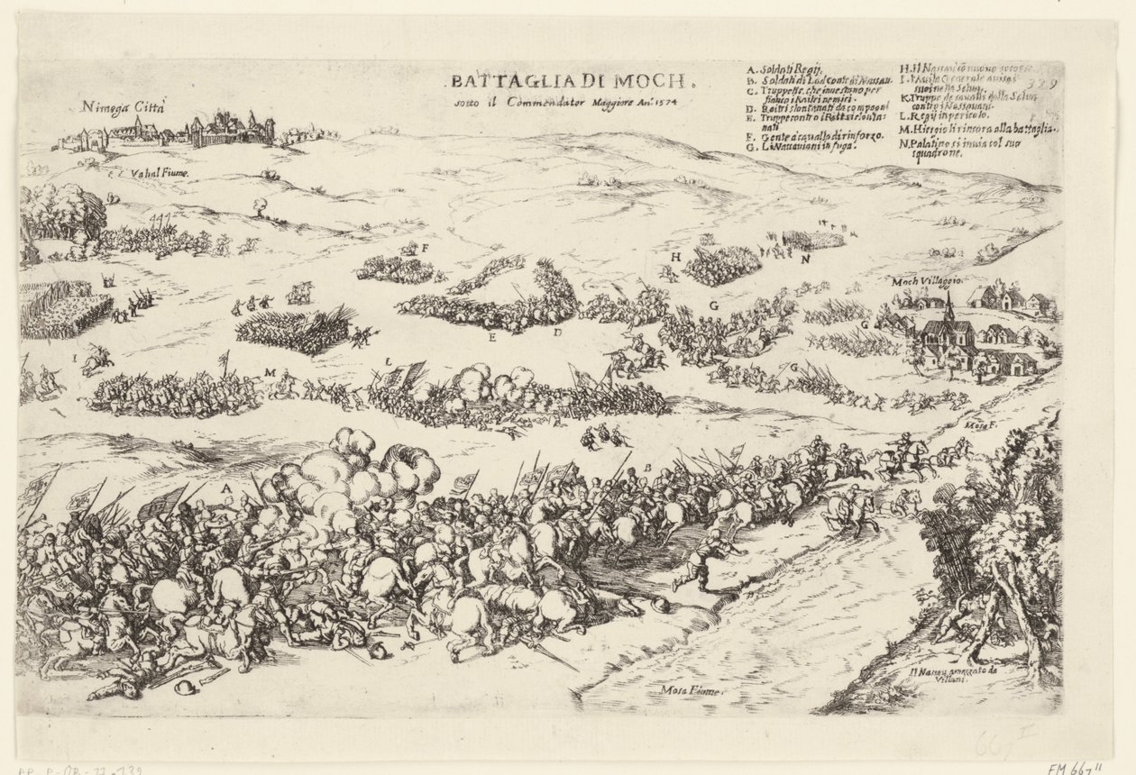 スラグ・オプ・デ・ムーカーハイデ、1574年 司令官マッジョーレ An.o 1574 の下でのモクの戦い (オブジェクトのタイトル) 作： 匿名