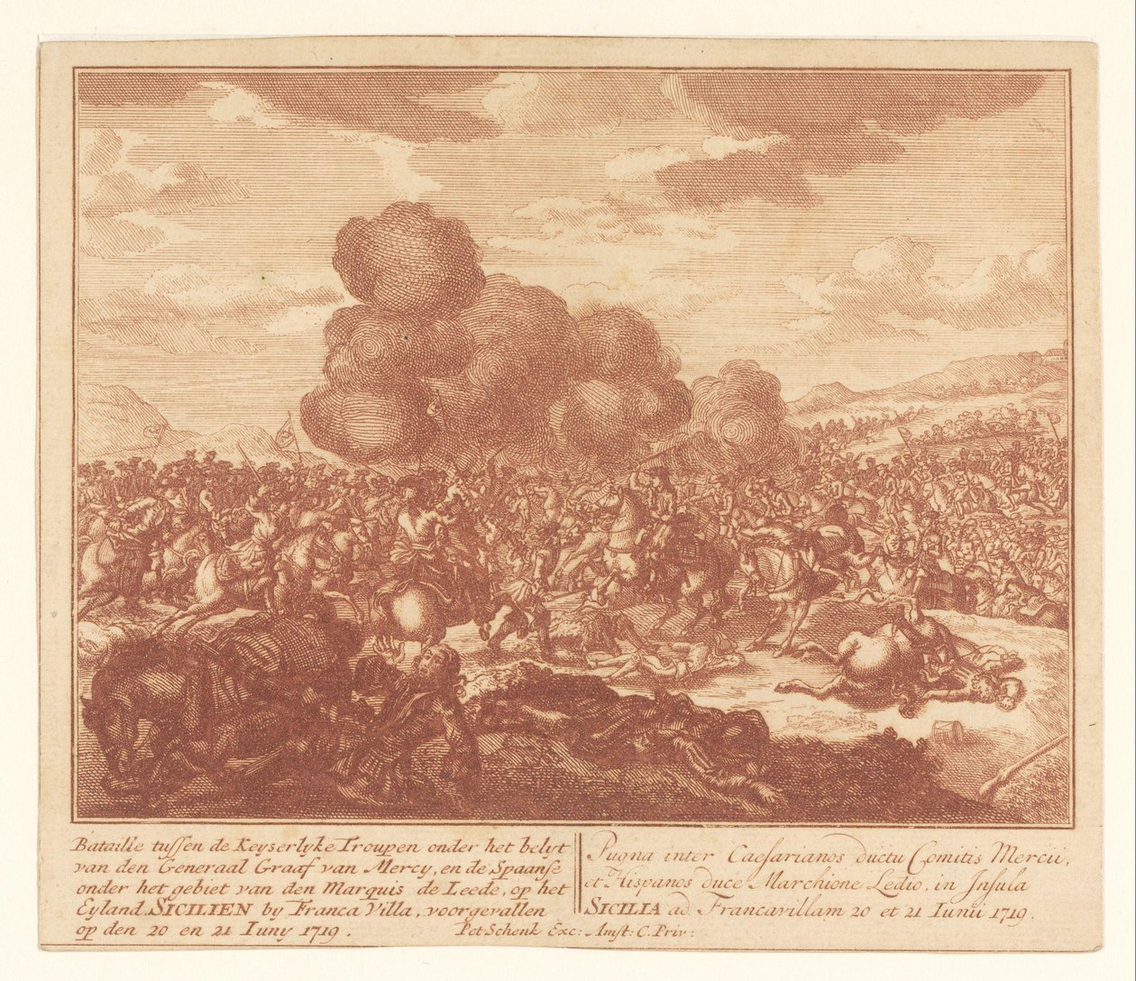 1719年6月、シチリアでの帝国軍とスペイン人との戦い 慈悲の将軍の指揮下にあるケイザーライケ・トルーペンと、マーキス・ド・リードの指揮下にあるスペイン人の間のバタイユ（...）（オブジェクトのタイトル） 作： 匿名