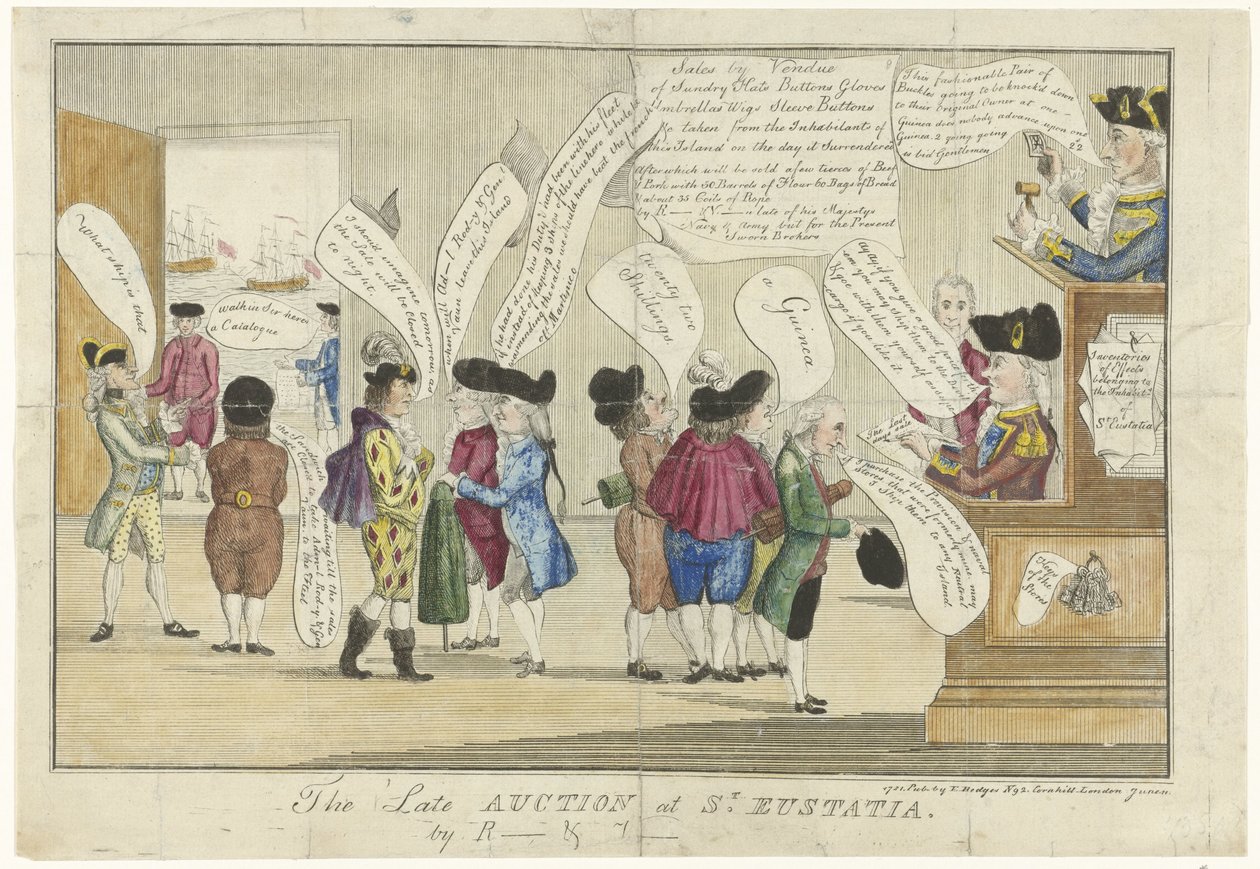 聖ユスタティウスの英語の漫画、1781 セント ユースタティアでのレイト オークション (オブジェクトのタイトル) 作： 匿名