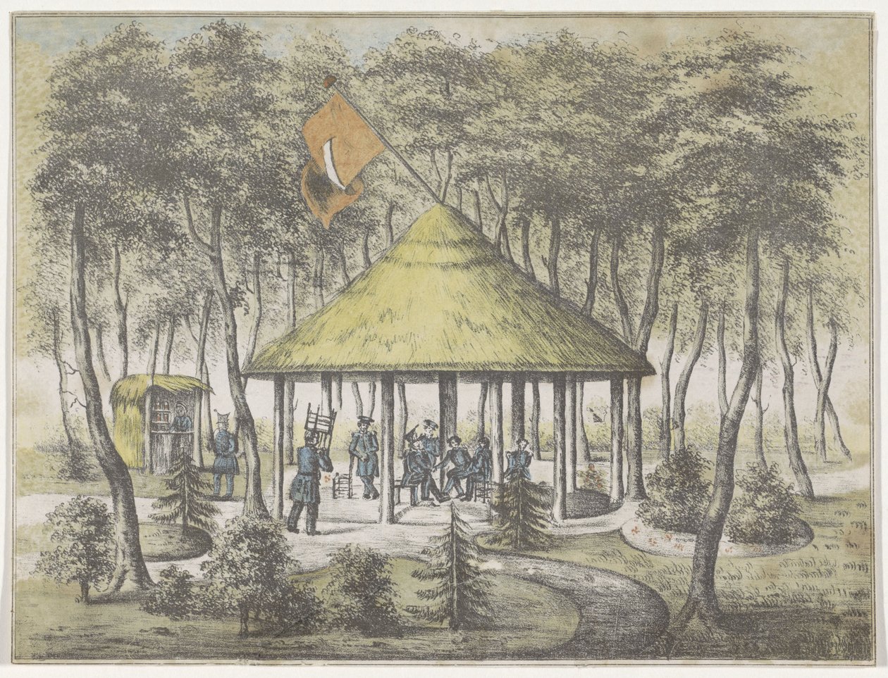 ボーケルの神殿と庭園、1831 年 ボーケルの寺院と庭園の眺め。 フローニンゲン市の民兵によって建てられ、配置されました。 1831 年 6 月 23 日の友愛会会員への記念品としての祝賀会を記念して 作： 匿名